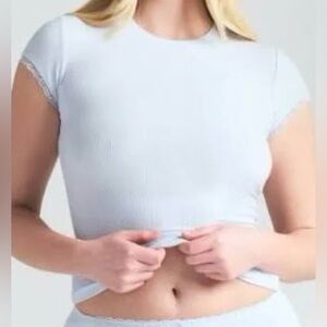 NWT SKIMS Soft Lounge Lace Tee in Blue Quartz size L